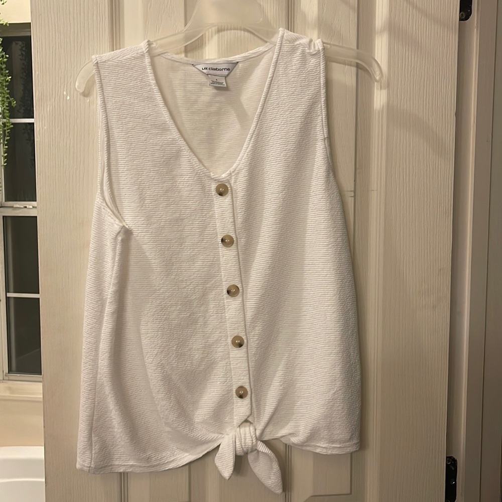 White Liz Claiborne button front tie top
